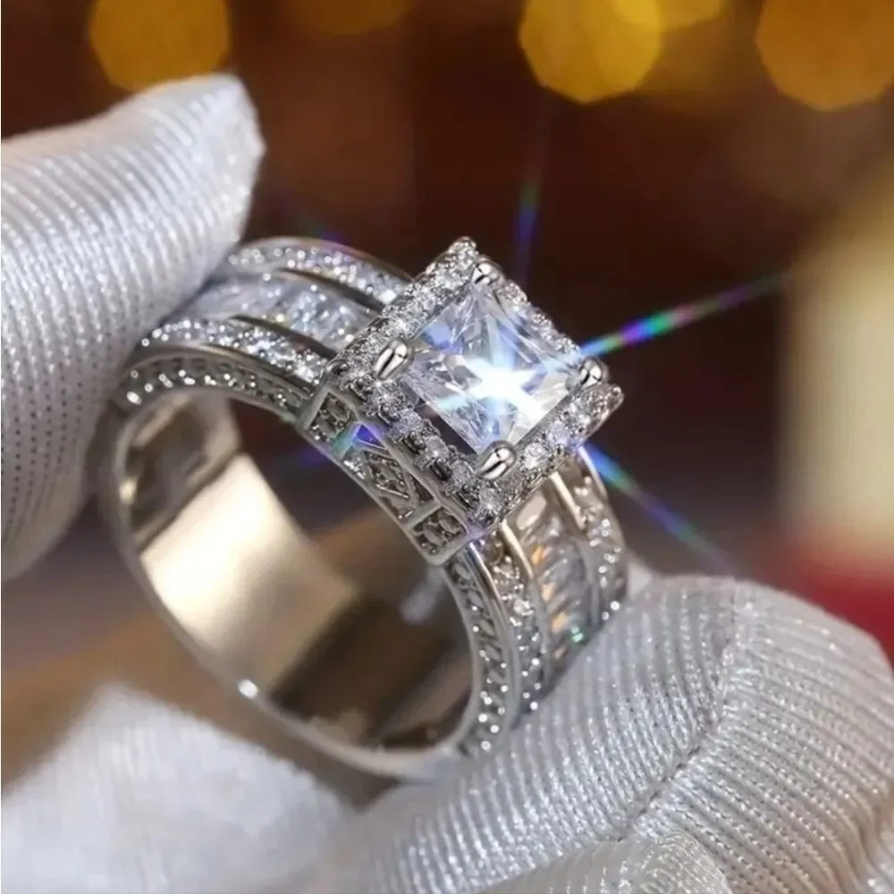 Sterling silver diamond wedding ring sz 8